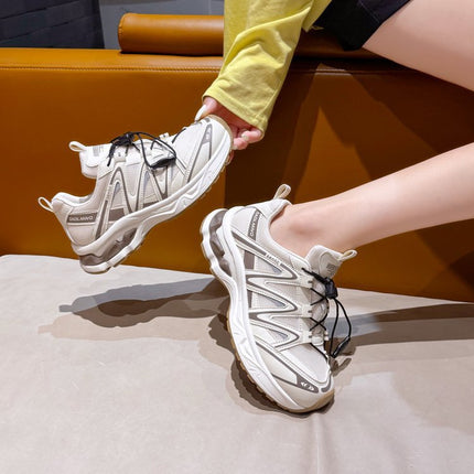 Soft Leather Mesh Breathable Dad Shoes for Women 2025 Autumn New Korean Style Running Outdoor Sports Hiking Shoes