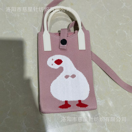 Girl's Heart-Shaped Knitted Crossbody Bag