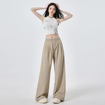 High-grade Tencel Casual Pants Women's Spring and Summer Thin Mori Lace Pants with Loosening Waist and Straight Straight Pants