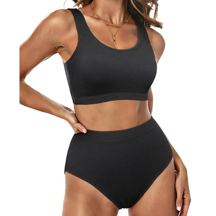 2024 Solid Color Pit Cross-border Foreign Trade New Slim-fit Swimsuit Split High Waist Vest with Chest Pad Swimsuit