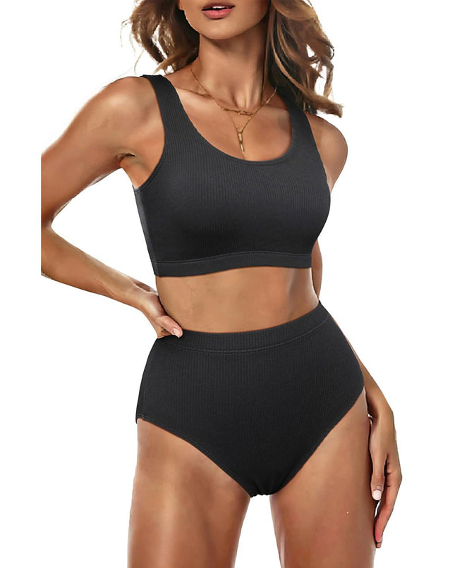 2024 Solid Color Pit Cross-border Foreign Trade New Slim-fit Swimsuit Split High Waist Vest with Chest Pad Swimsuit