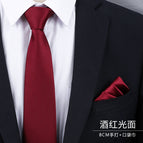 8cm burgundy glossy hand tie + pocket square