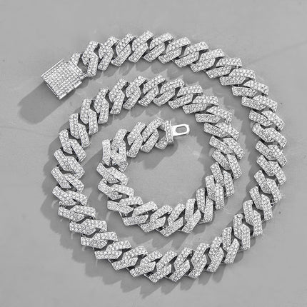 Foreign trade explosive hip-hop jewelry full diamond Cuban chain men's vacuum plating does not fade rap accessories factory outlet