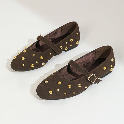 New Rivet Round-toe Ballet Flats Fashionable All-match Stylish Single-layer Shoes with Ballet Mary Jane Shoes