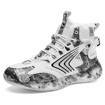 sneakers cross-border plus size graffiti luminous student sneaker northeast trend fleece-lined thick high-top large cotton shoes
