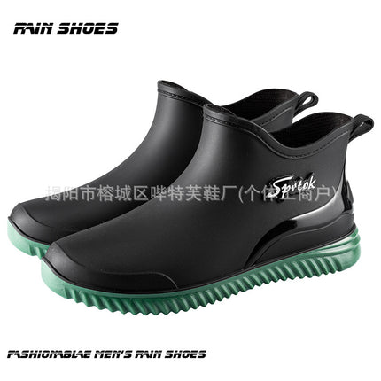 Men's Short Rain Boots, Fishing Shoes, Fleece-Lined, Car Wash Work Rubber Shoes, Adult Kitchen Waterproof Shoes, Men's Fleece-Lined Warm Shoes