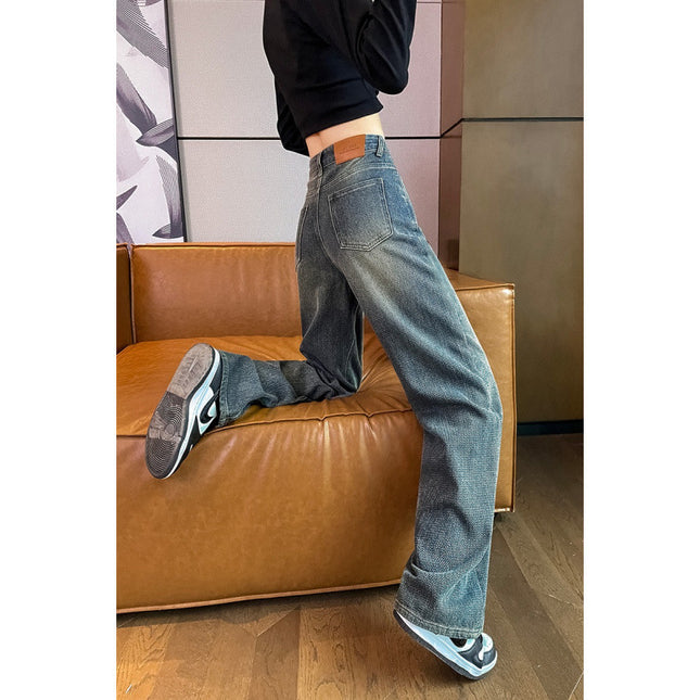American Starry Sky Pattern Wide-Leg Jeans for Women 2025 Autumn New Straight-Leg Slimming Versatile Design Floor-Length Pants