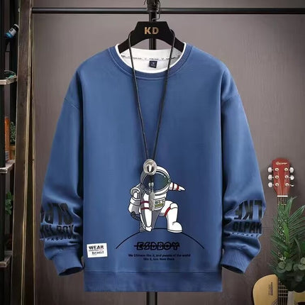 Sweatshirt Men's Spring 2024 New Loose Style for Teenagers and Students, Handsome and Trendyy Round Neck Casual Tops, Long-Sleeved T-Shirts