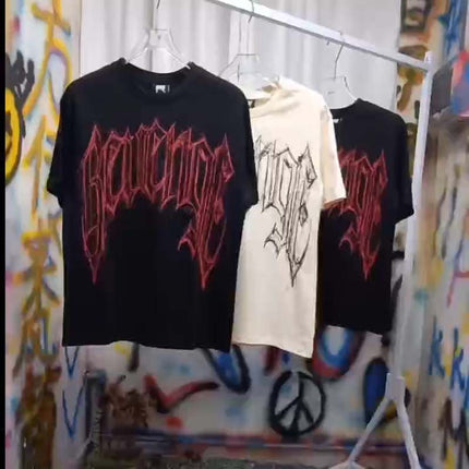 Meichao High Street REVENGE Sketch Smoking Figure Printed Round Neck Short Sleeve Foaming Pattern T-shirt Men's and Women's Summer Fashion