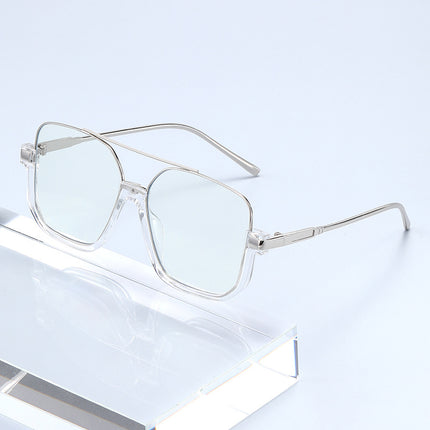 New Transparent Retro Unisex High-grade Large Frame Glasses Sunglasses Tea Black Sense Double Beam Sunglasses