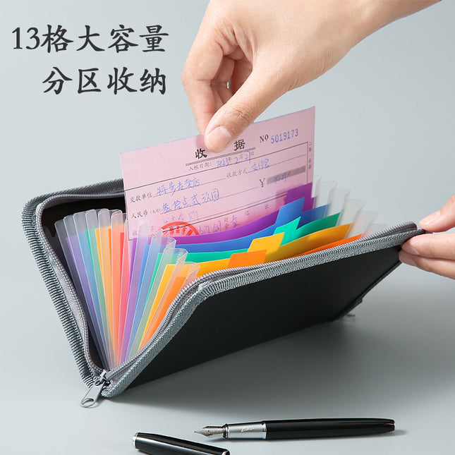 13 new edging zipper organ bag small portable bill storage multi-layer rainbow inside page file bag wholesale