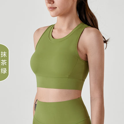 New Yoga Vest Half Fixed Cup Push-up Sports Underwear Easy to Wear and Release Shock Absorbing Fitness Beauty Back Hollow-out Bra for Women