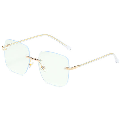 New Frameless Cut Border Blue Light Glasses Fragrant Granny Pearl Paint Plain Glasses Cyber Celebrity Myopia Glasses Frame