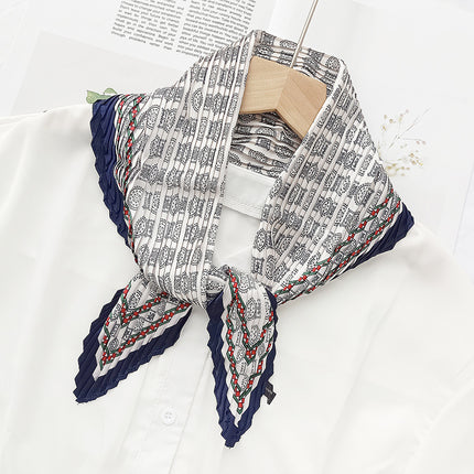 Crumpled Scarf Women's Spring and Summer Elegant Printed Diamond Scarf Korean Style Professional Small Scarf All-match Decorative Thin Scarf