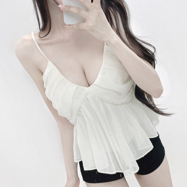 South Korea Dongdaemun Folded Sexy Pure Chest Showering Feminine Backless Waist Chic Camisole Top for Women