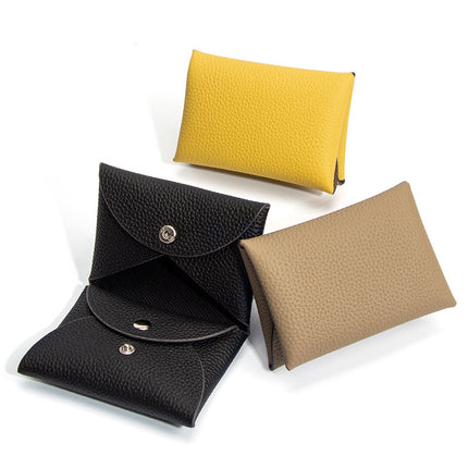 Genuine Leather Cowhide Small Card Holder, Pebbled Card Holder, Coin Purse, Cowhide Multifunctional Buckle, Half-Fold Business Card Holder, Coin Purse