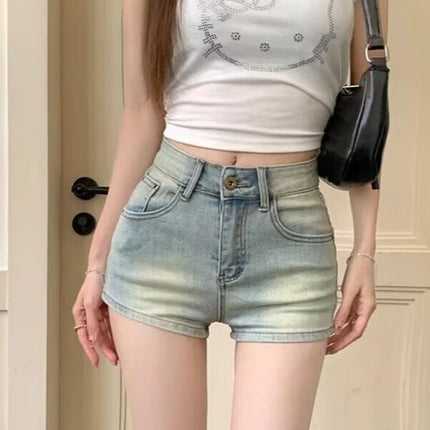 American Hot Girl Outer Wear Hot Pants Jeans Women's Summer New High-Waisted Distressed Slim Straight Pants Shorts Hot Pants