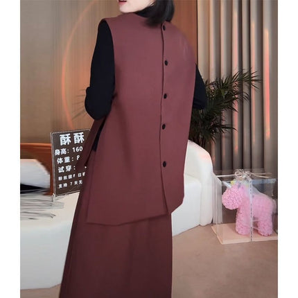 Upgraded Wearable Vest Top Skirt Three-Piece Set plus size Cover Flesh Slim suit 2024 Autumn
