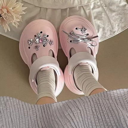 2026 Women's Clogs with Toe Protection, Popular Style, Casual Retro with Bow Accessories, Non-Slip, Wear-Resistant, Eva, Comfortable
