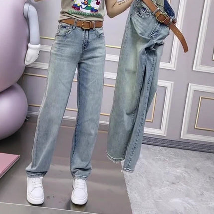 Narrow Straight-Leg Jeans for Women, Summer Thin 2025 New Popular High-Waisted Slimming Loose Floor-Length Wide-Leg Pants