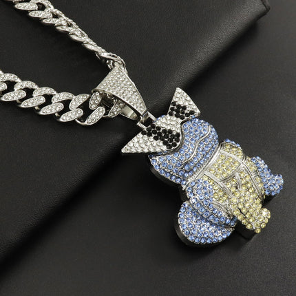 Diamond-encrusted cartoon turtle pendant Cuban chain necklace European and American hip-hop style exaggerated hip-hop wearing animal pendant neck chain