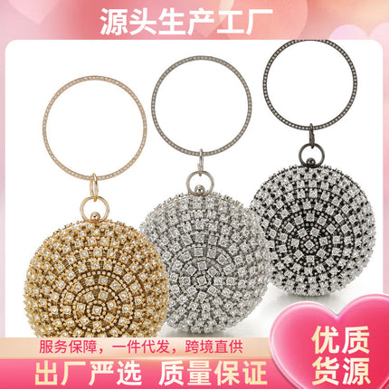Cross-border hot rhinestone spherical ball evening bag evening bag hand handbag European and American shoulder messenger bag for women