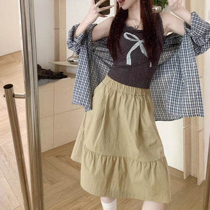 Cross-Border College Style Khaki Skirt 2025 Spring New Design Age-Reducing Japanese Style Flap Pocket Pants Mid-Skirt A-Line Skirt