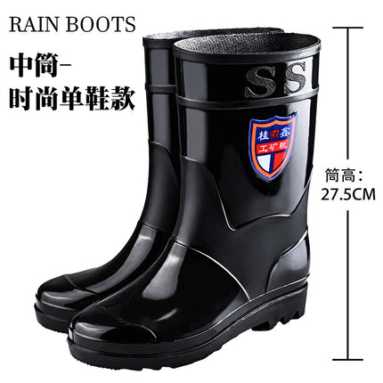 Black High-Tube Men's Rain Boots for Foreign Trade, Waterproof and Non-Slip Kitchen Shoes, Warm Mid-Tube Men's Water Boots, Rain Boots