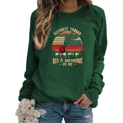 Radish SCHRUTE FARMS Printing Long Sleeve Crewneck Sweat Women's European Code plus size Loose Foreign Trade Cross-border