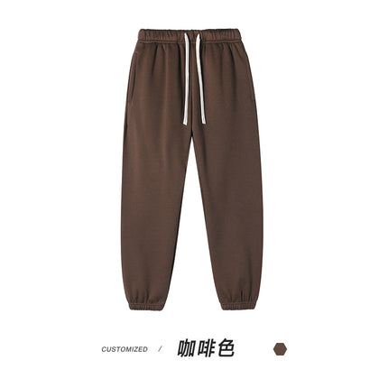 360g one-piece velvet tide fleece-lined padded pants for men and women with heavy feet binding foundation solid color casual pants winter