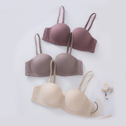 in stock sexy underwear women's half cup smooth seamless bra with steel ring small chest gathered strapless underwear bra