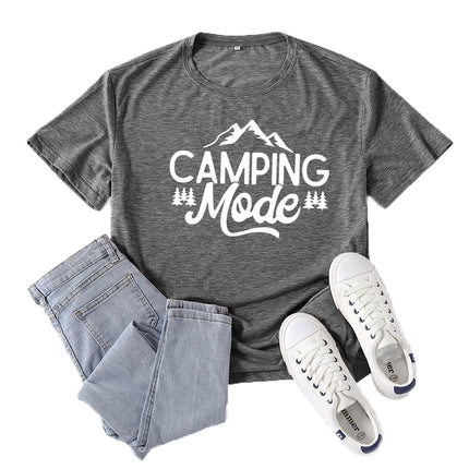 Amazon Supply Camping Mode Printed Short-Sleeved Women's Casual Summer Casual Loose Round Neck European Size