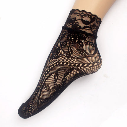 Summer Small Mesh Lace Short Net Socks Breathable Short Stockings Invisible Socks plus size Black Pearl Short Socks