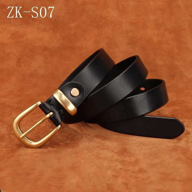 Handmade Vintage Copper Buckle Jeans Versatile Belt for Women Hong Kong Style Top Layer Cowhide Pin Buckle Genuine Leather Belt Vegetable Tanned