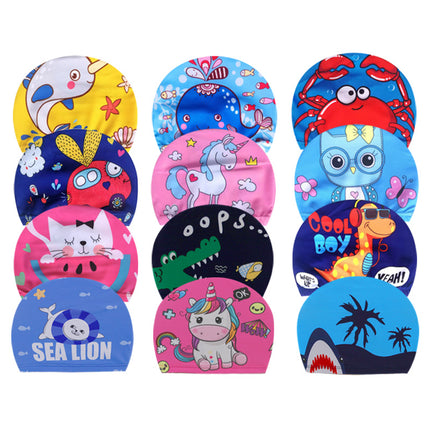 Cartoon Children's Swimming Cap Printed Cute Fashionable Cloth Cap for Boys and Girls Comfortable Non-Stretching Swimming Cap Cloth Cap Quick-Drying