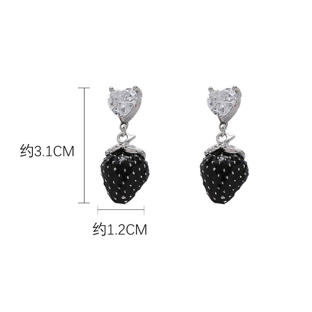 Korean black drip strawberry earrings s925 silver pin high-grade earrings hip-hop exquisite fashion wholesale earrings for women