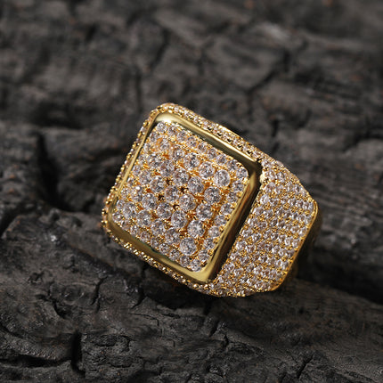 Europe and the United States cross-border jewelry hip hop retro large square ring copper inlaid zircon fashion personality trendy men's ring wholesale