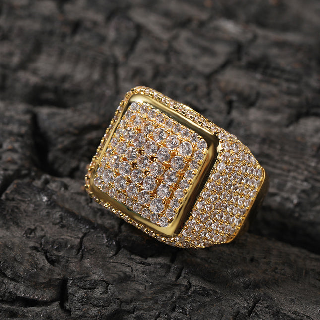 Europe and the United States cross-border jewelry hip hop retro large square ring copper inlaid zircon fashion personality trendy men's ring wholesale