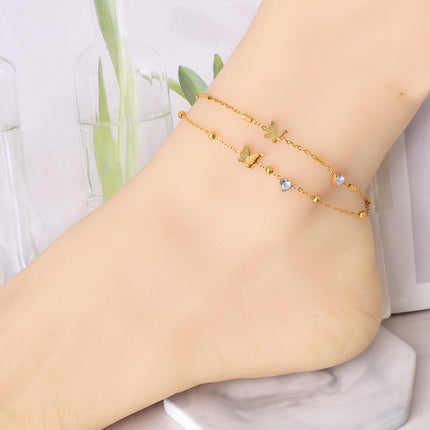 Summer new style foot decoration fashion artistic shell butterfly small chrysanthemum foot ring love zircon titanium steel non-fading factory