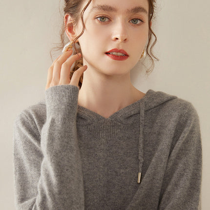 Autumn and Winter Cashmere Hoodie Women's Loose Thin Hooded Knitwear Knitwear Bottoming Outer Wear Sweatshirt Work Clothing Cross-Border