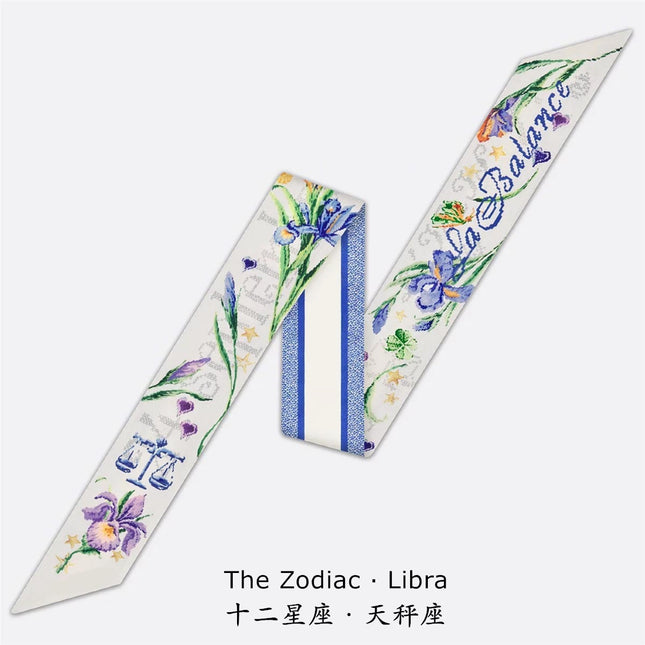 2025 Spring Tarot Twelve Constellations Series Women's Twill Silk Ribbon Tie Bag Small Silk Scarf Ribbon Scarf
