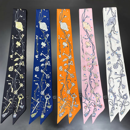 New Chain Key Tassel Women's Versatile Streamer Tying Bag Ribbon Headband Ready-Made Small Scarf Scarf Wholesale