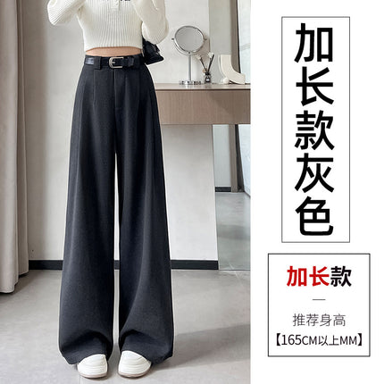 Black Woolen Suit Pants for Women, Spring, Autumn, and Winter, High-End Feel, Drapey, High-Waisted, Slimming, Petite, Straight-Leg, Narrow Wide-Leg Pants