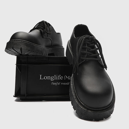 Cross-border plus size men's leather shoes 2024 new autumn niche British casual men's shoes thick bottom increased black big head