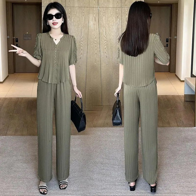 High-end Ice Silk Fashion suit Women's Summer New Elegant Wear Set of Thin Western Style Casual Two-piece Set