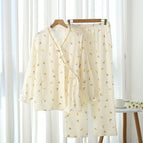 Side opening-wrinkled cloth-small flower-beige / M