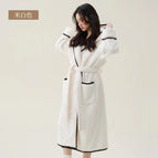 White beautiful velvet hooded bathrobe / M