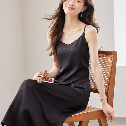 Silk Suspender Dress Women's Summer Texture Large Size Casual Skirt with Bottoming Slit Backless Long Skirt