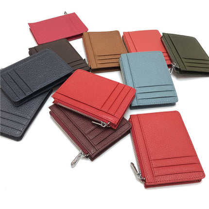 High-End Multi-Card Slot Genuine Leather Zipper Card Holder for Men, Thickeneded First-Layer Cowhide, Women's Small Change Driver's License Bag Cover