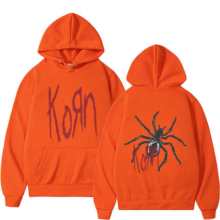Rock Band Korn Print Hoodie Spider Graphic Pullover Unisex a